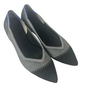 Rothy’s The Point Gray Mist Herringbone Cap Toe Flats 6.5 NWOT Eco Knit
